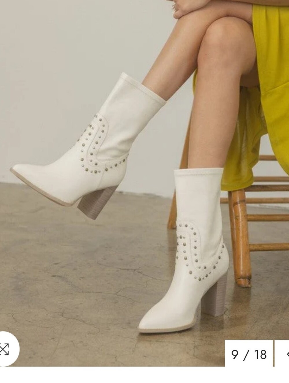 Women's White Studded Mid-Calf Heeled Boots